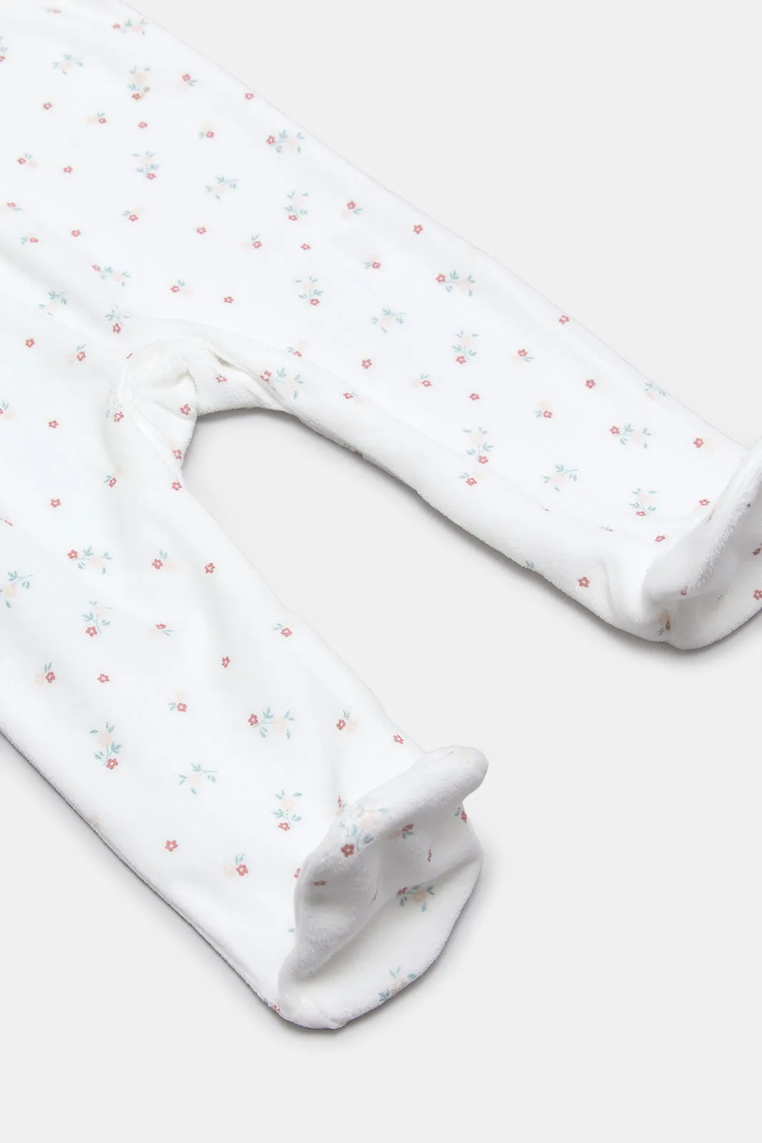 Newborn White print Sleepsuit With Bow