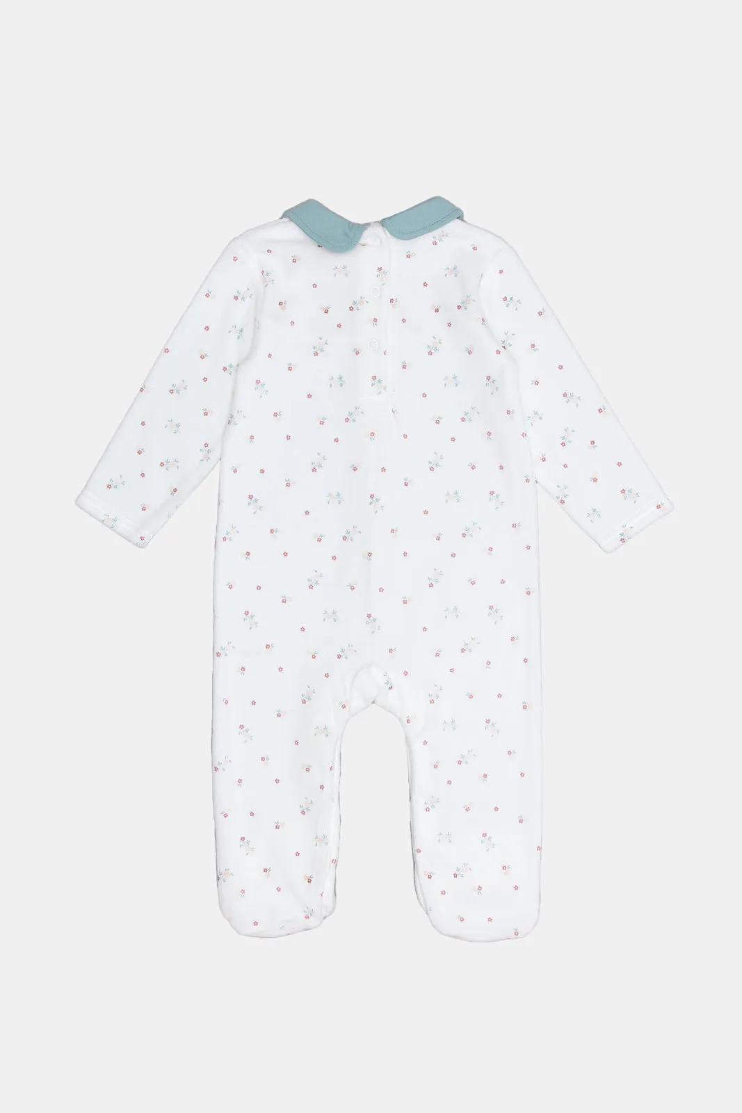 Newborn White print Sleepsuit With Bow
