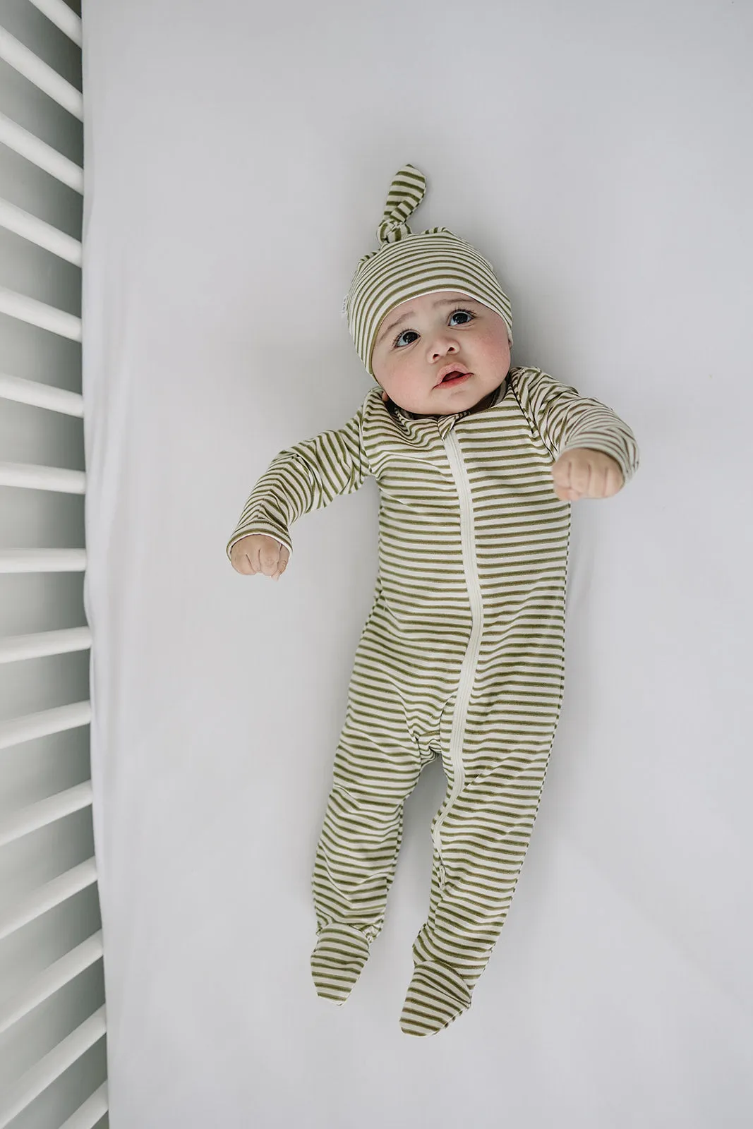 Olive Stripe Newborn Knot Hat