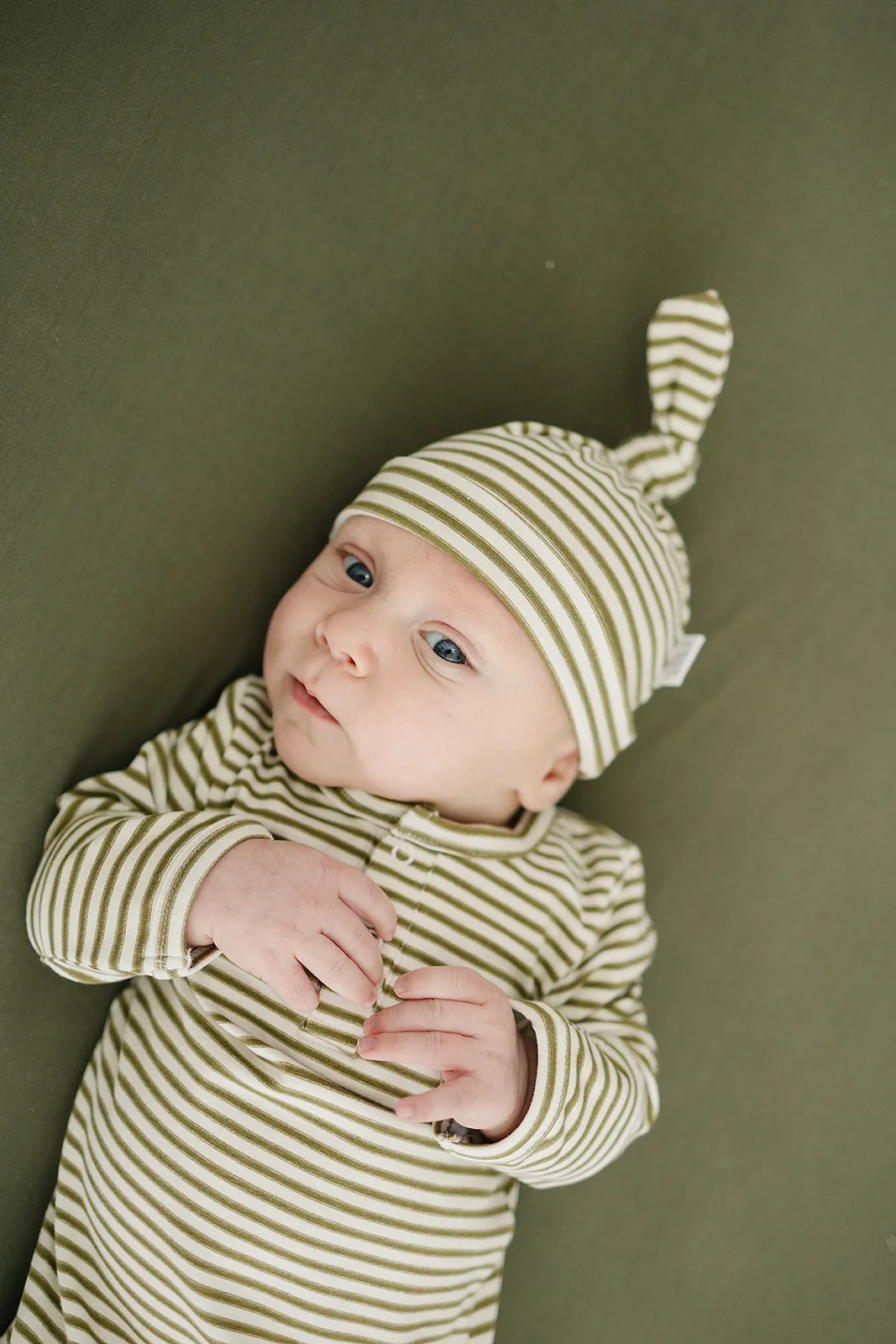 Olive Stripe Newborn Knot Hat