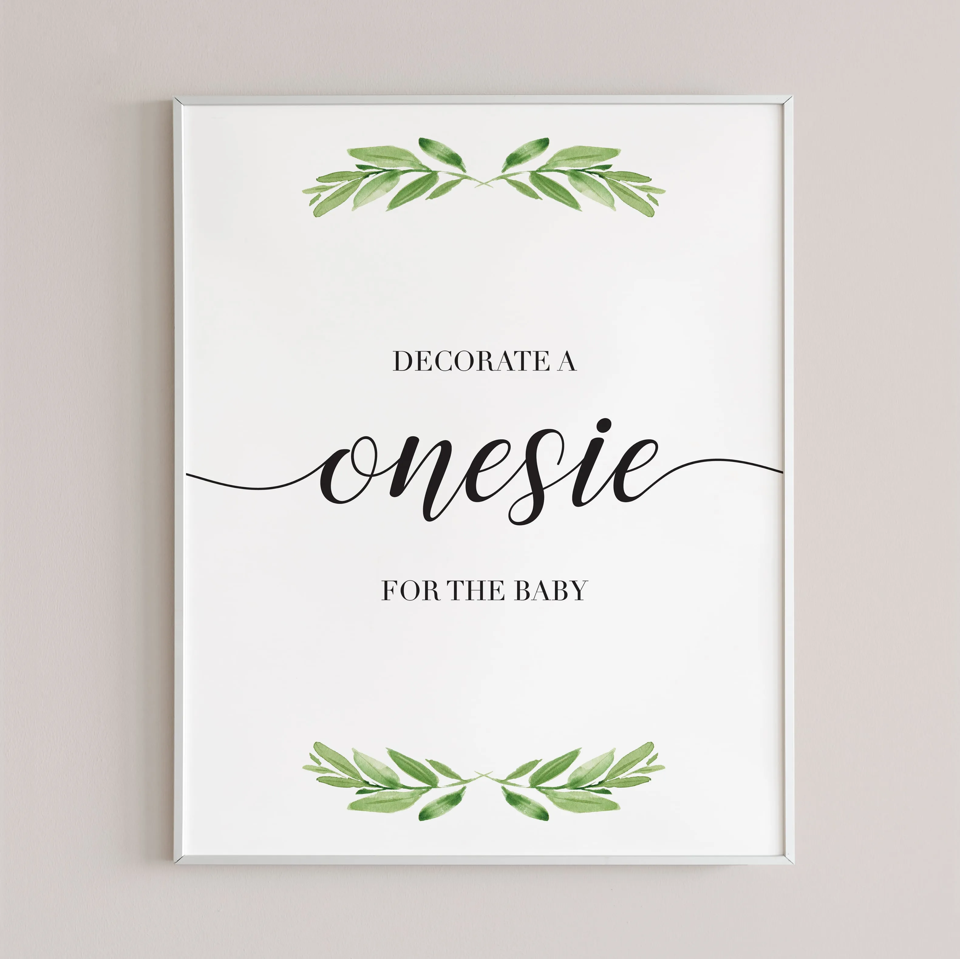Onesie Sign Baby Shower Game Printable Greenery