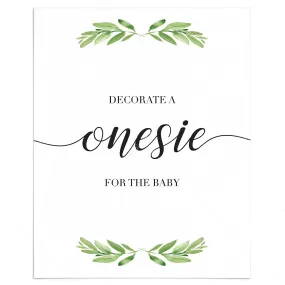 Onesie Sign Baby Shower Game Printable Greenery
