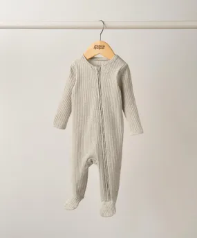 Organic Cotton Ribbed Sleepsuit - Oatmeal