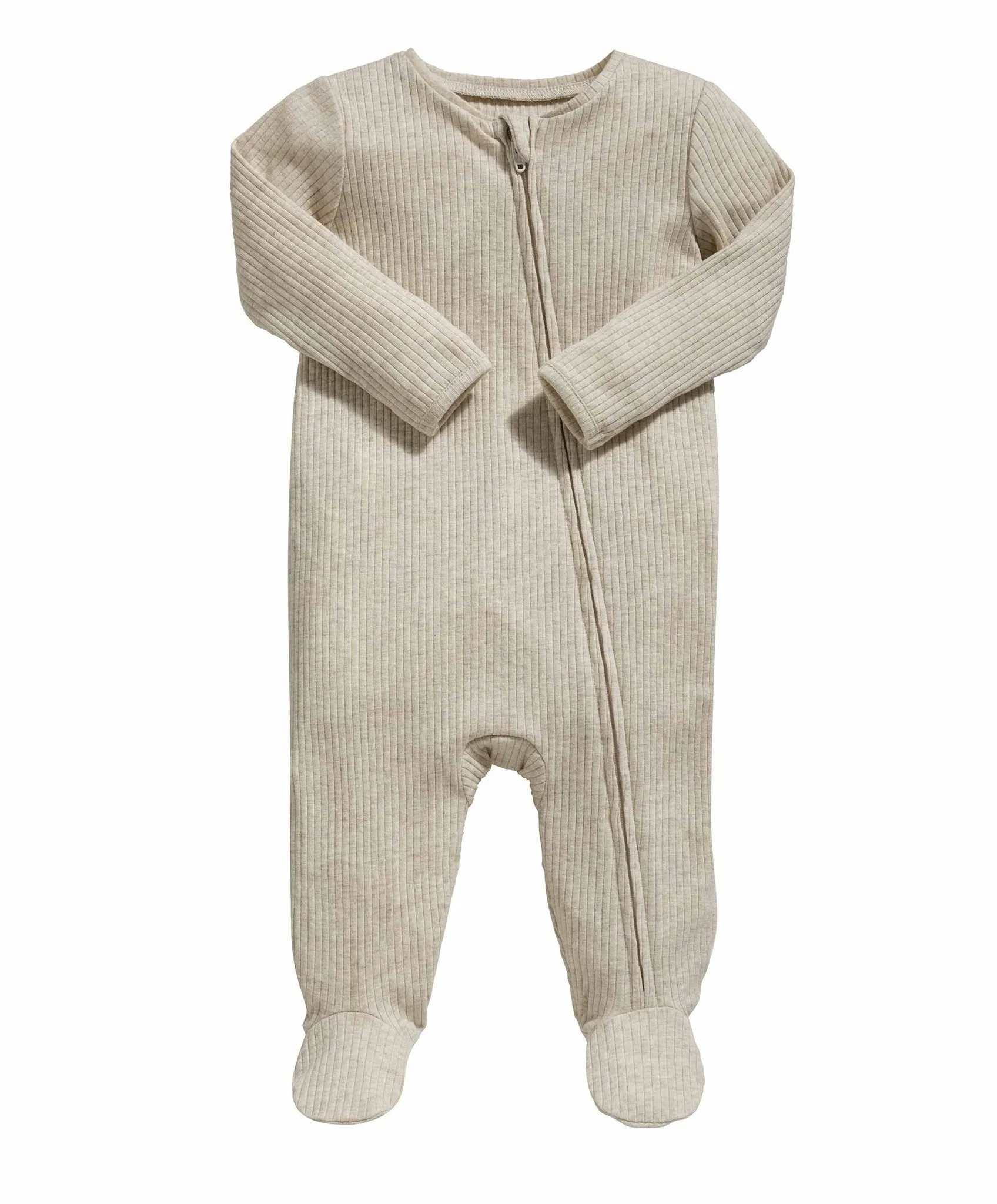 Organic Cotton Ribbed Sleepsuit - Oatmeal