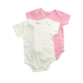Organic Cotton Romper for Infant set of 2 | White & Pink