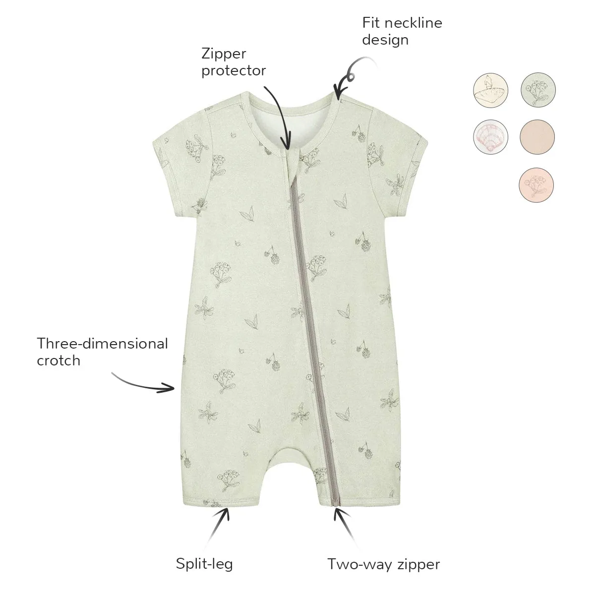 Organic Half Sleeves Zip Wrap Romper - Bacca Mint
