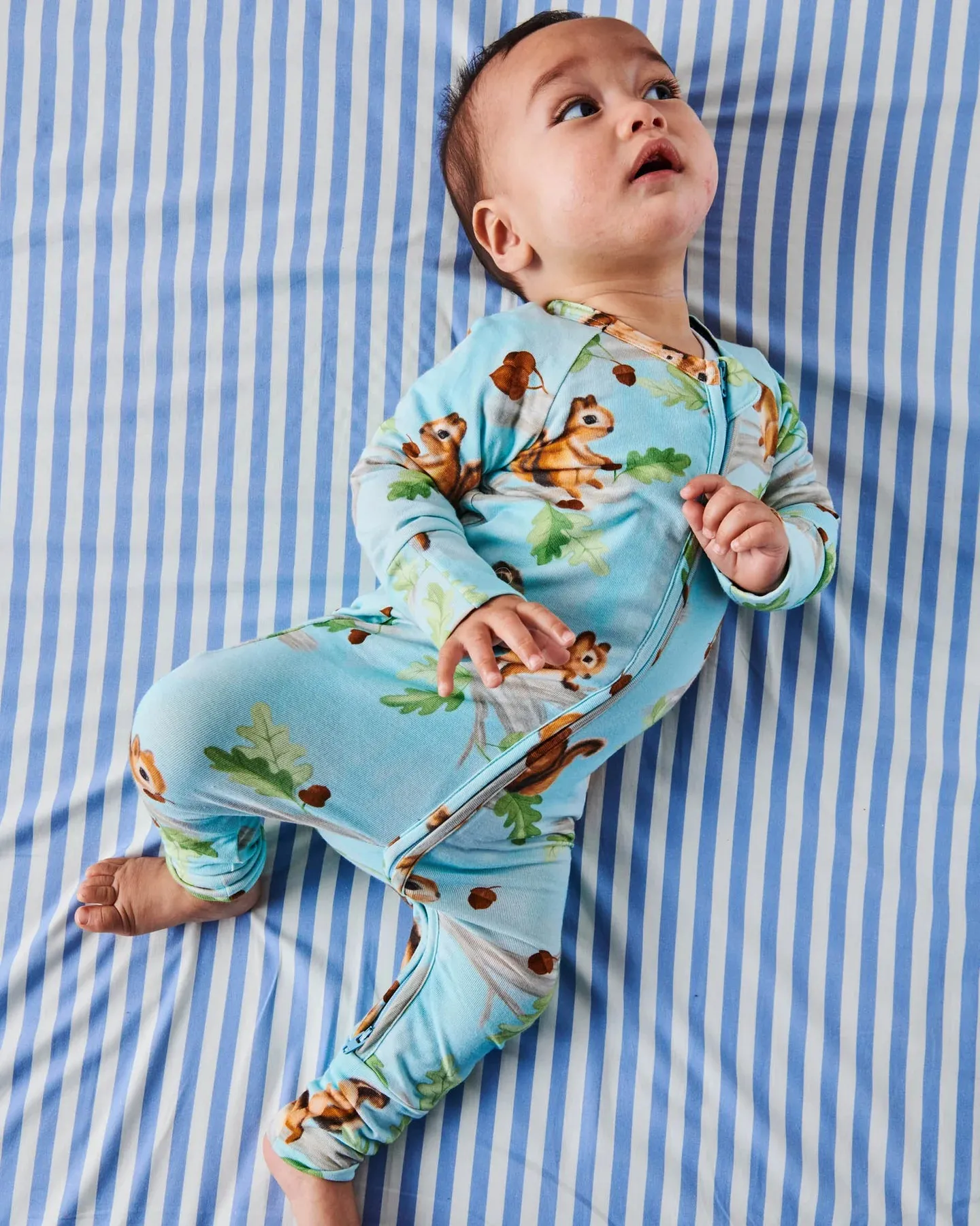 Organic Long Sleeve Zip Romper: Squirrel Scurry