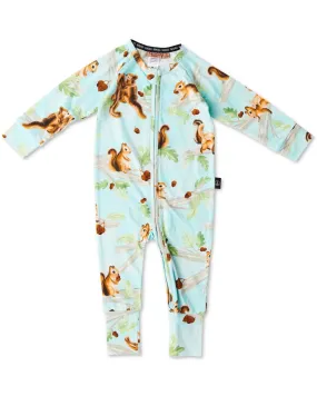 Organic Long Sleeve Zip Romper: Squirrel Scurry