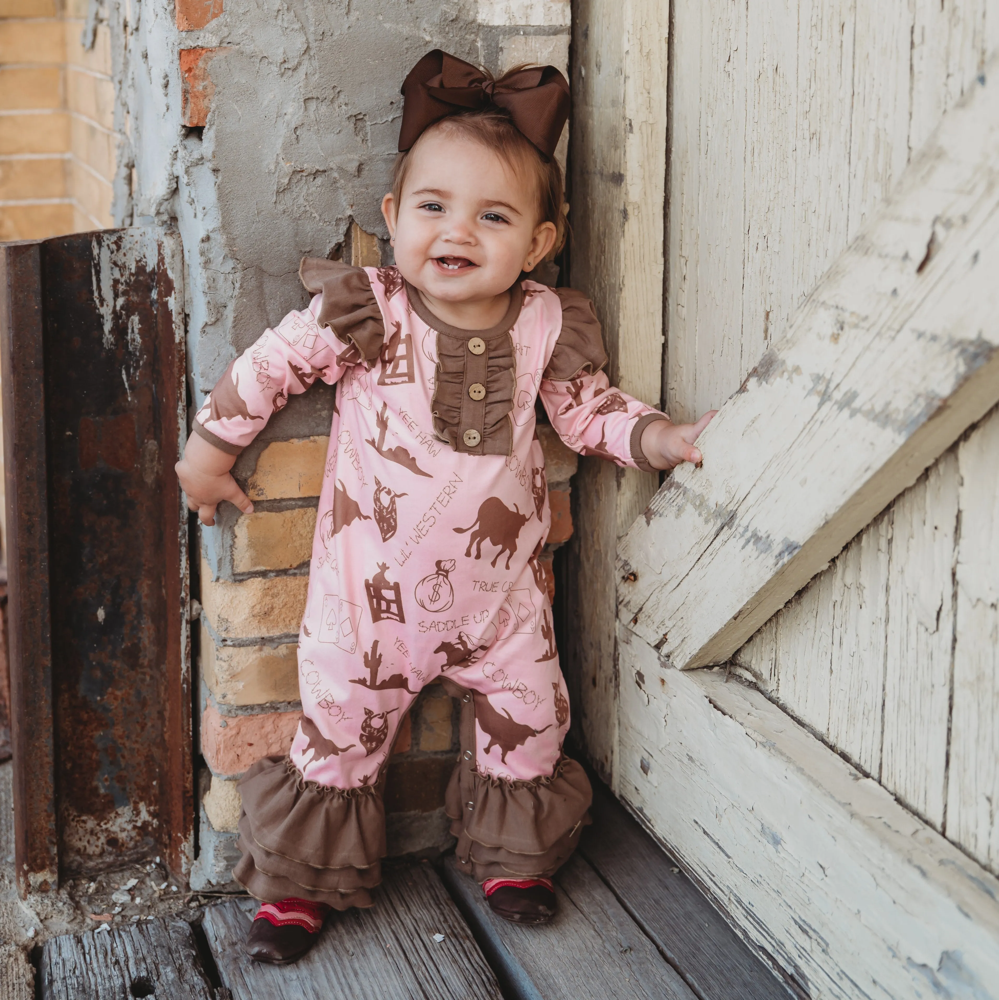 Pink Gambler long Sleeve Romper Baby  (0M-2T)