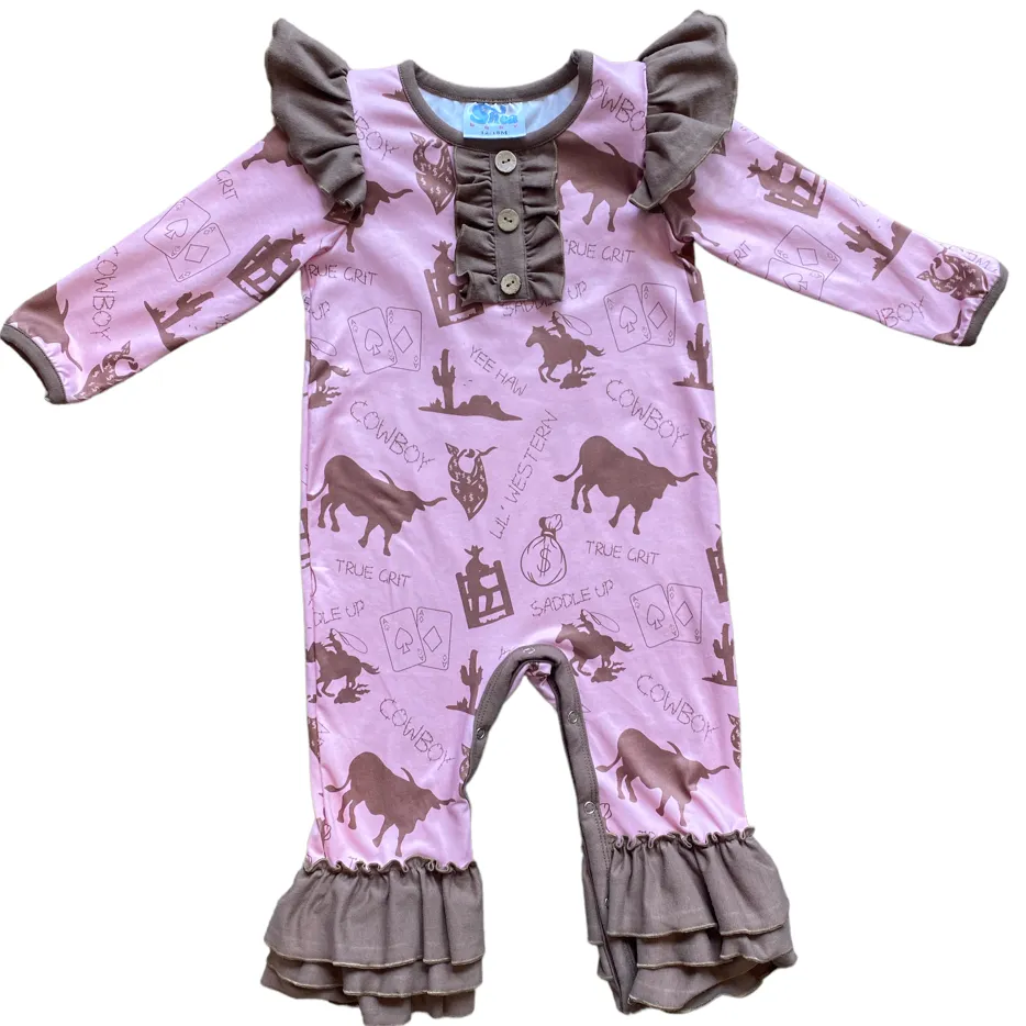 Pink Gambler long Sleeve Romper Baby  (0M-2T)