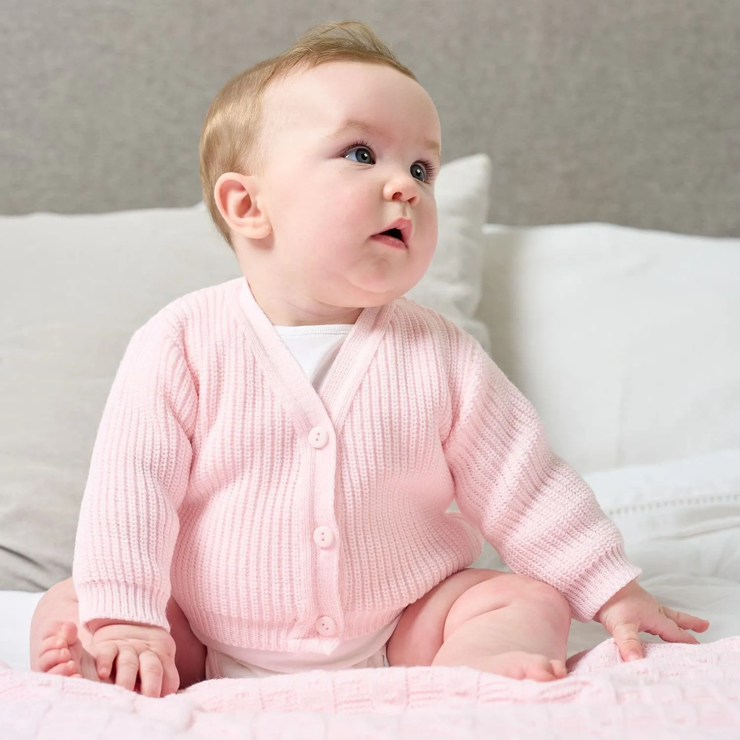 Pink Ribbed Knitted Cardigan