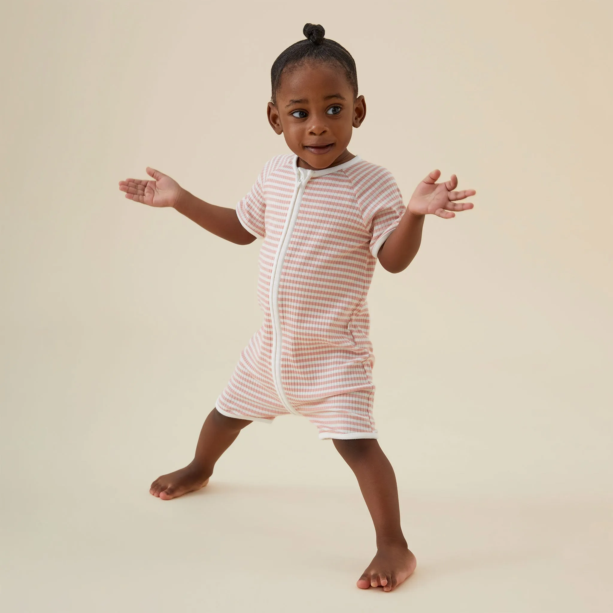 Pink Stripe Ribbed Zip Summer Sleepsuit