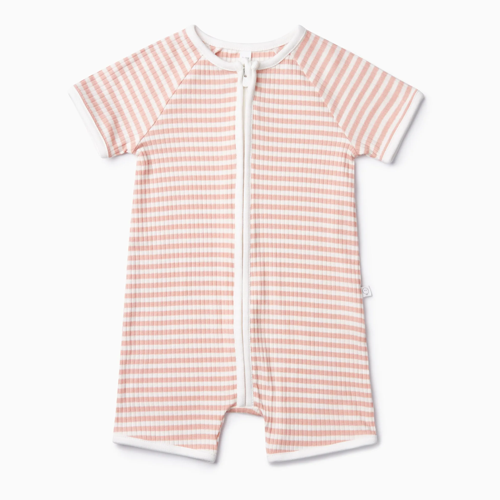 Pink Stripe Ribbed Zip Summer Sleepsuit