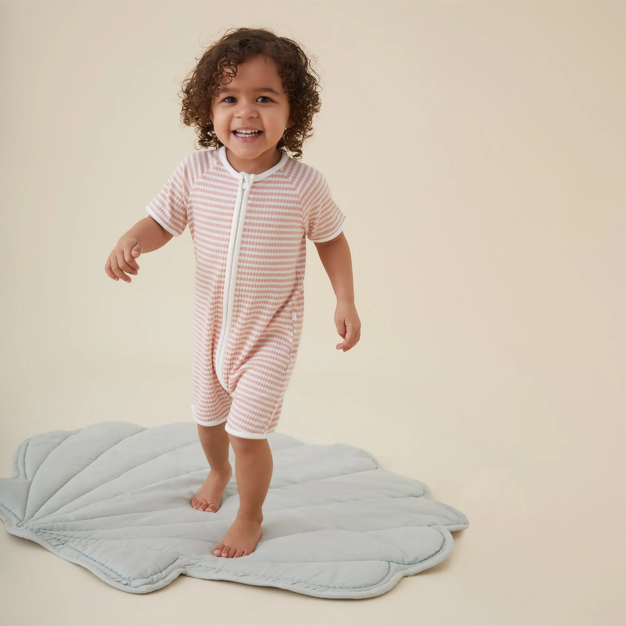 Pink Stripe Ribbed Zip Summer Sleepsuit