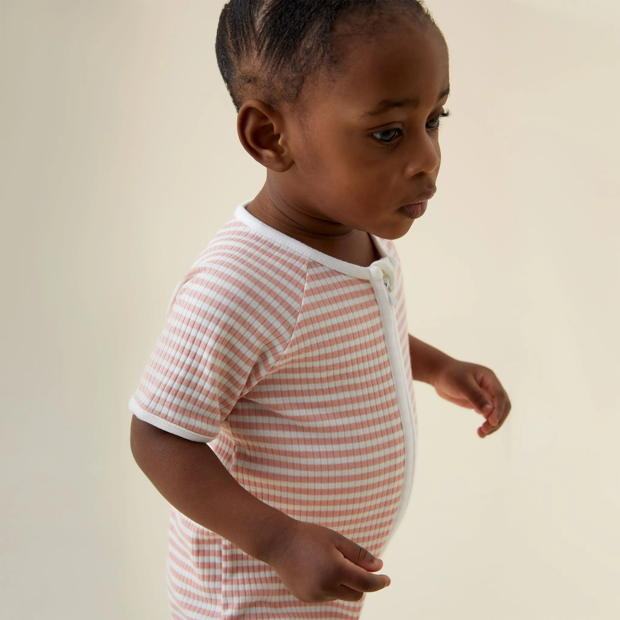 Pink Stripe Ribbed Zip Summer Sleepsuit