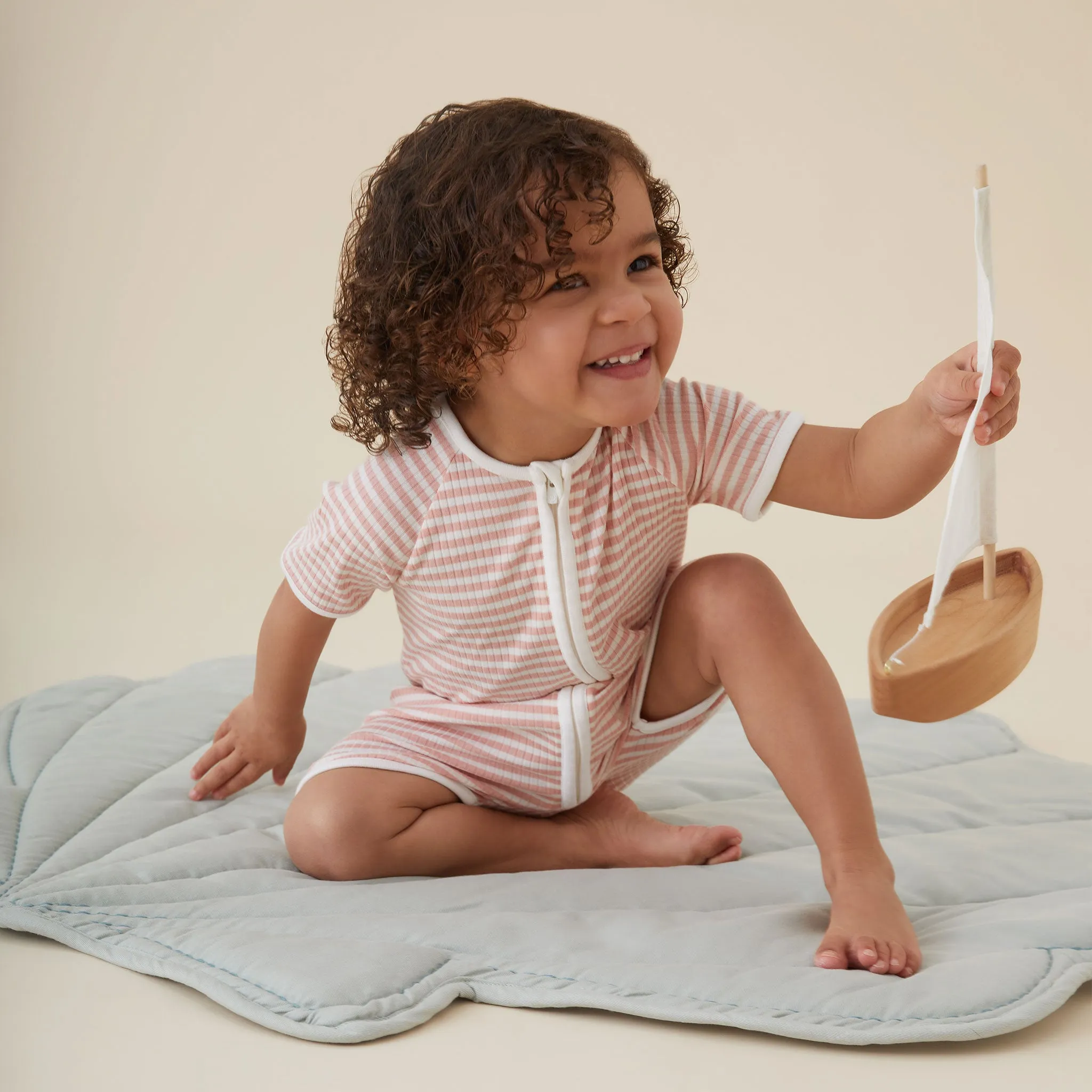 Pink Stripe Ribbed Zip Summer Sleepsuit