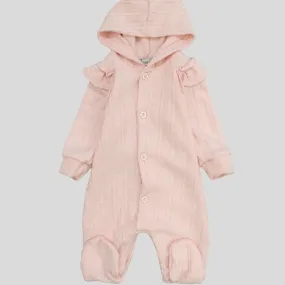 Plain Long-Sleeved Hooded Baby Footie