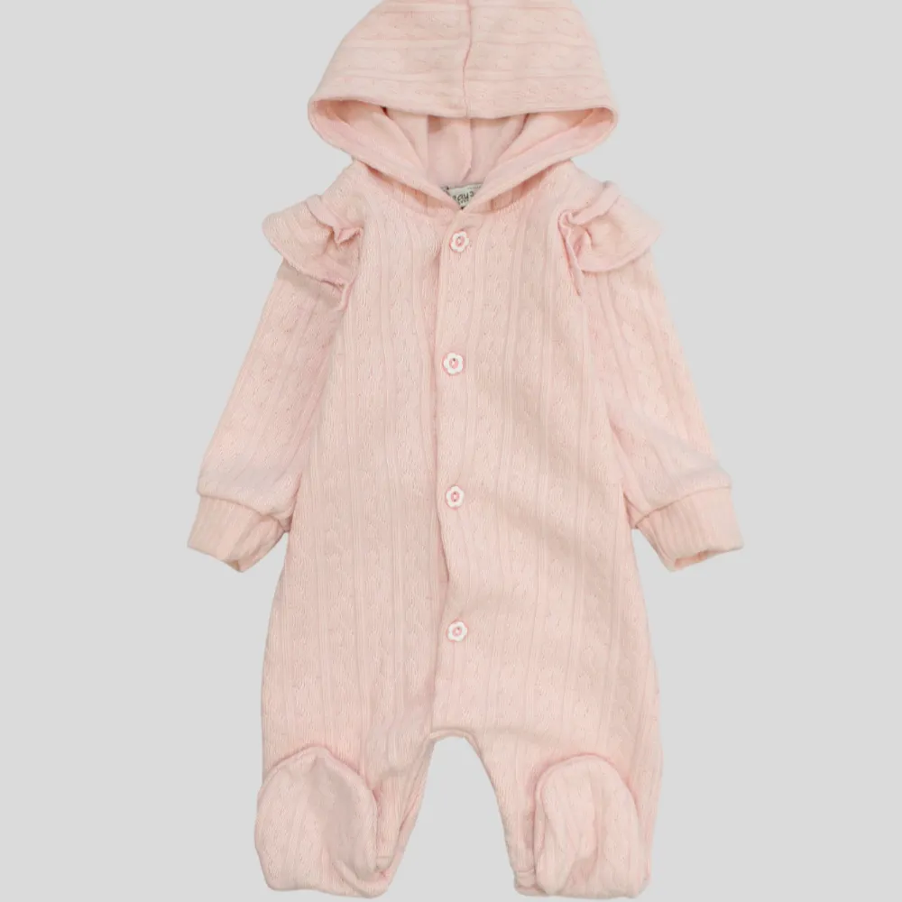 Plain Long-Sleeved Hooded Baby Footie