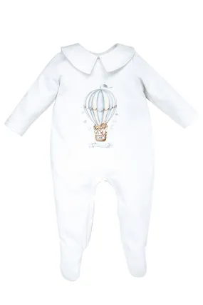 "Basil" White & Dusky Blue Hot Air Balloon Sleepsuit