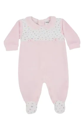 "Dottie" Pink Velour Floral Sleepsuit