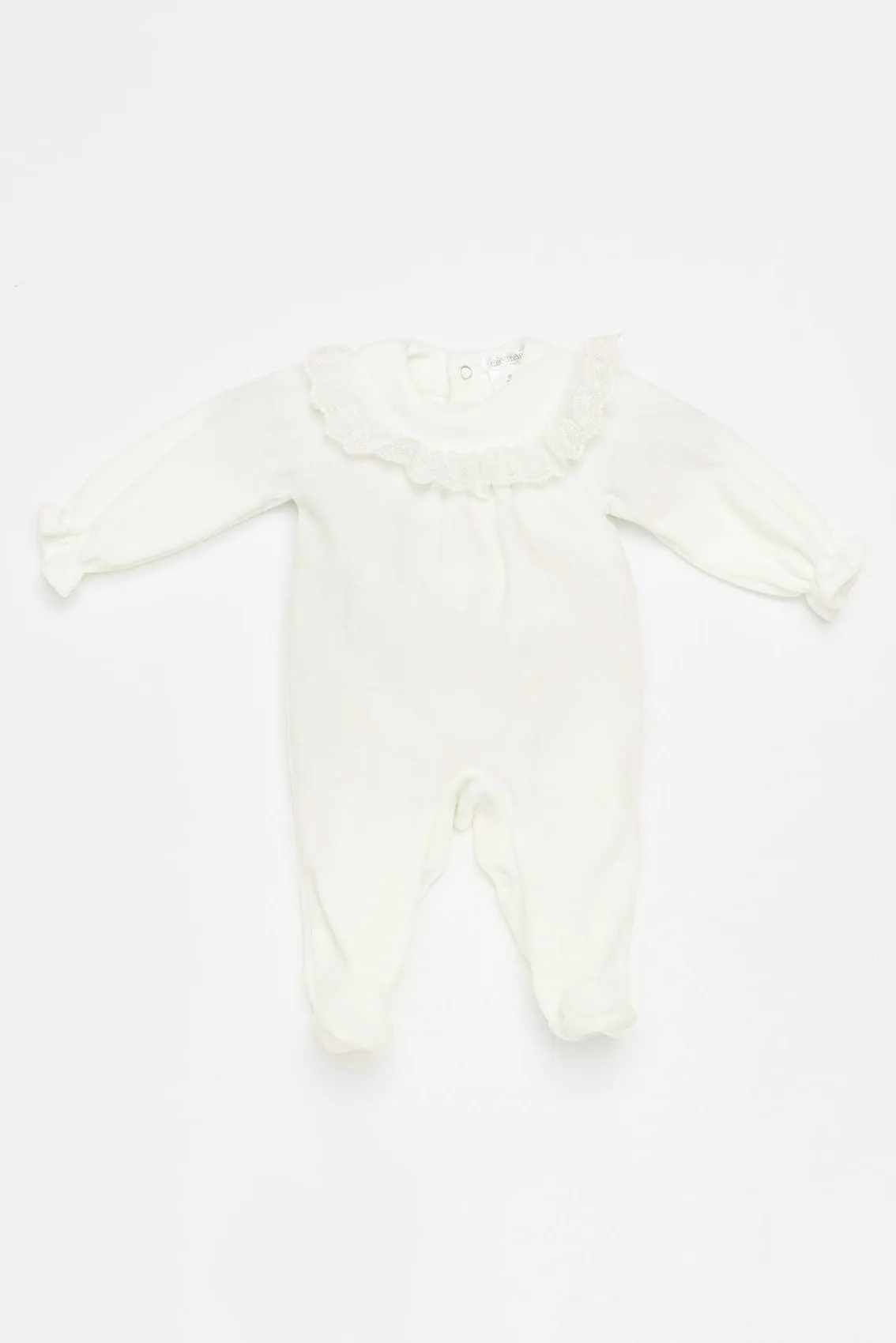 "Elsa" Cream Velour Lace Sleepsuit