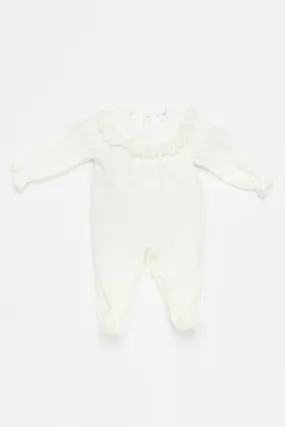 "Elsa" Cream Velour Lace Sleepsuit