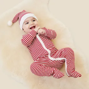Ruby Stripe Ribbed Clever Zip Sleepsuit & Elf Hat