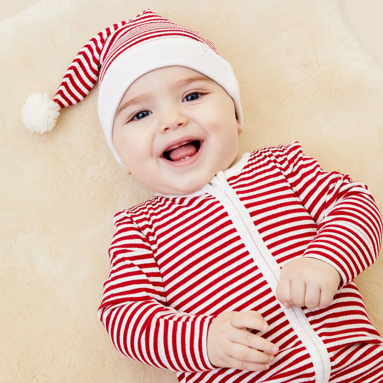 Ruby Stripe Ribbed Clever Zip Sleepsuit & Elf Hat
