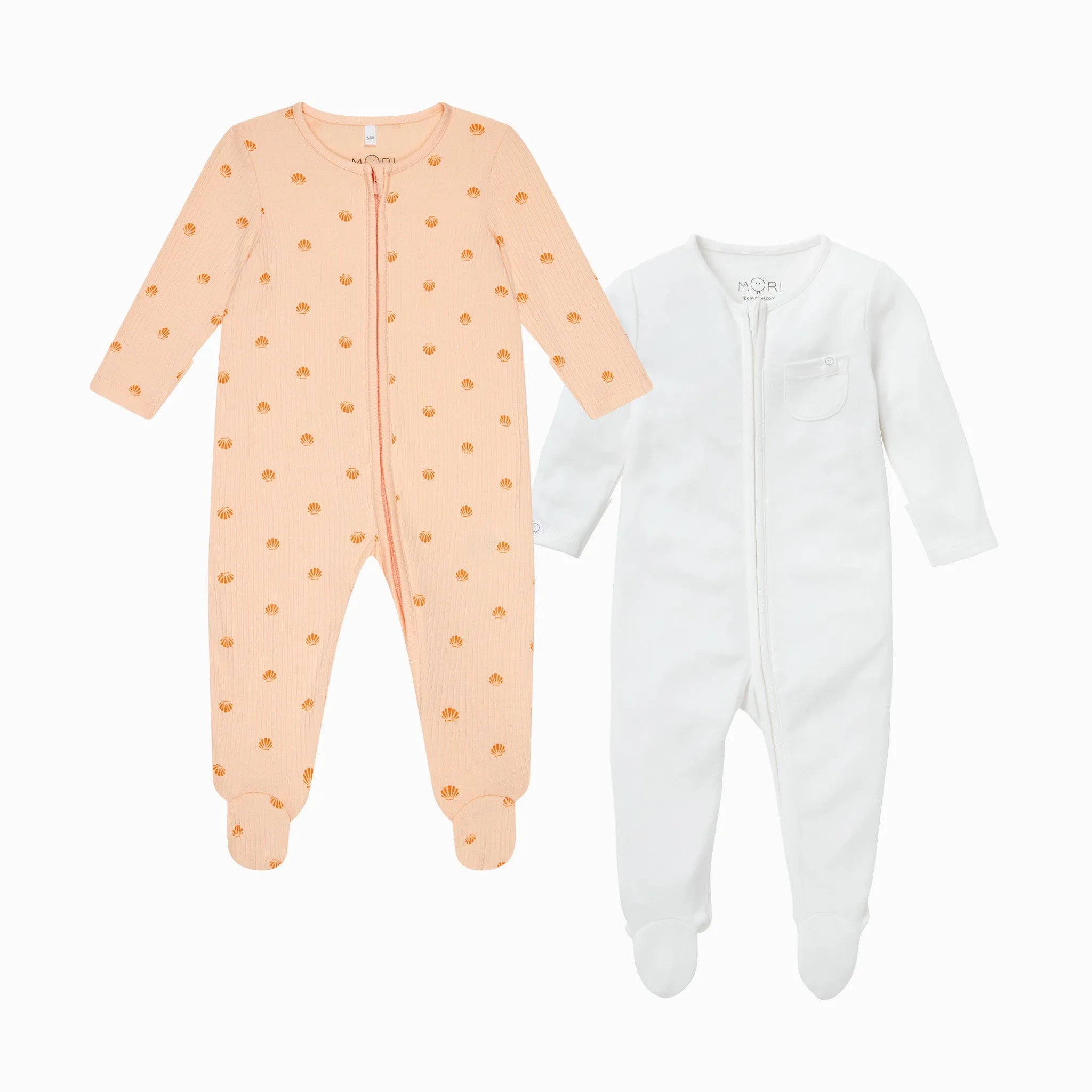 Shell Ribbed Clever Zip Sleepsuit 2 Pack