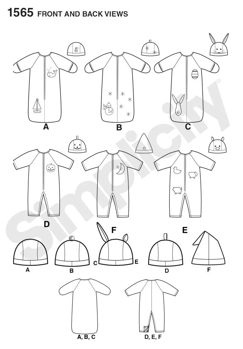 Simplicity Pattern 1565 Easy-to-sew bunting, romper and hats
