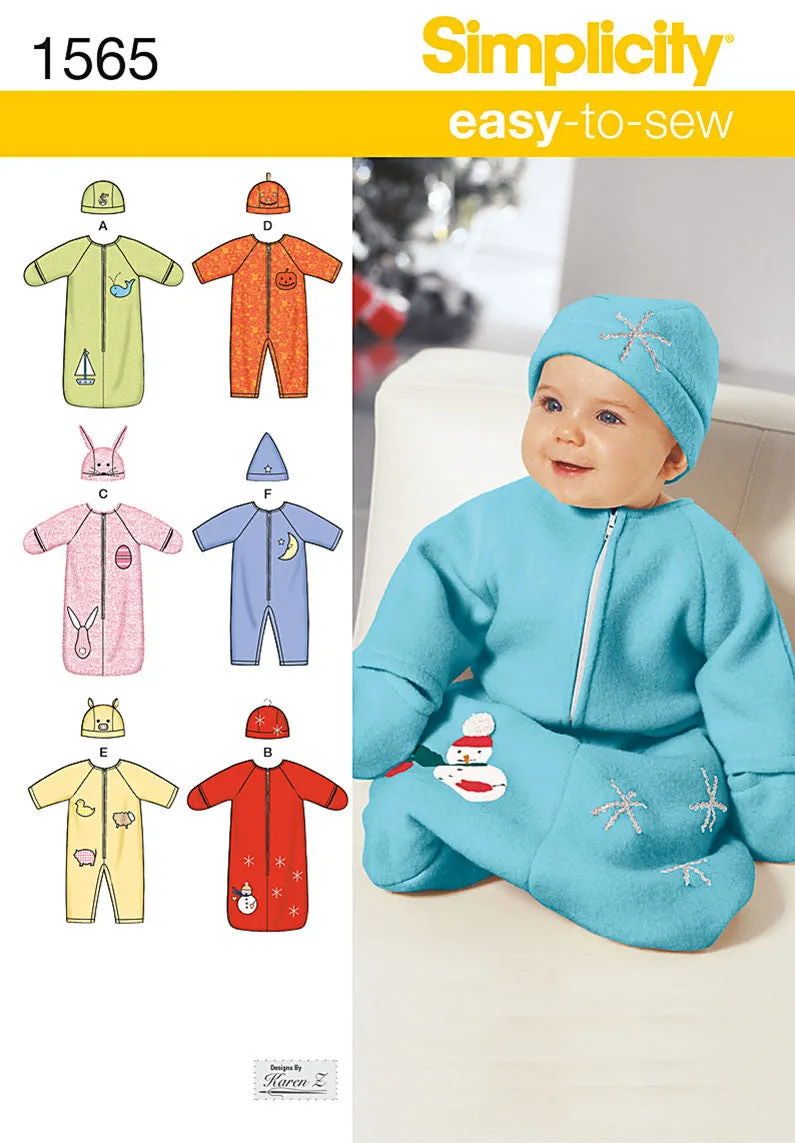 Simplicity Pattern 1565 Easy-to-sew bunting, romper and hats