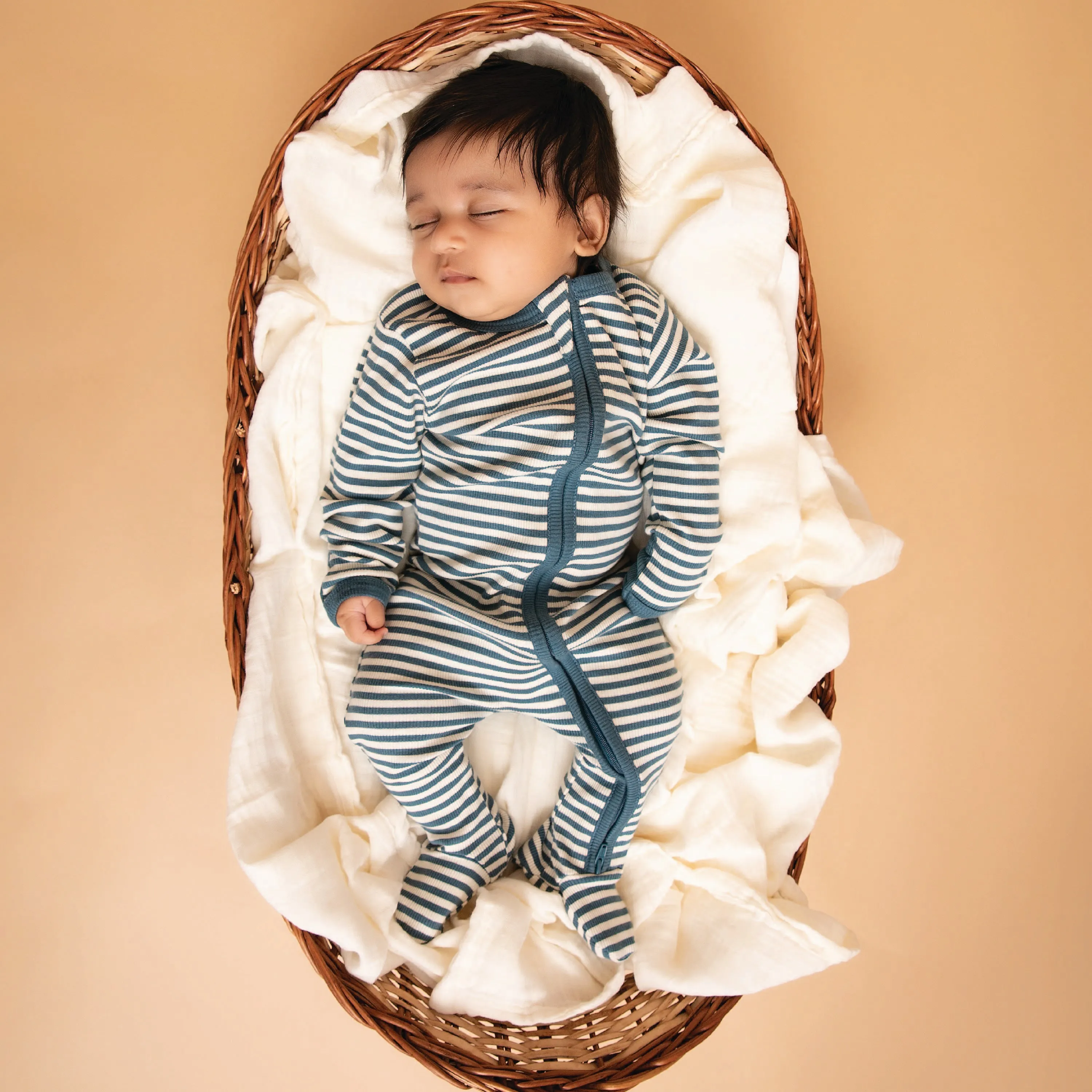 Teal Stripe Organic Footed Sleepsuit