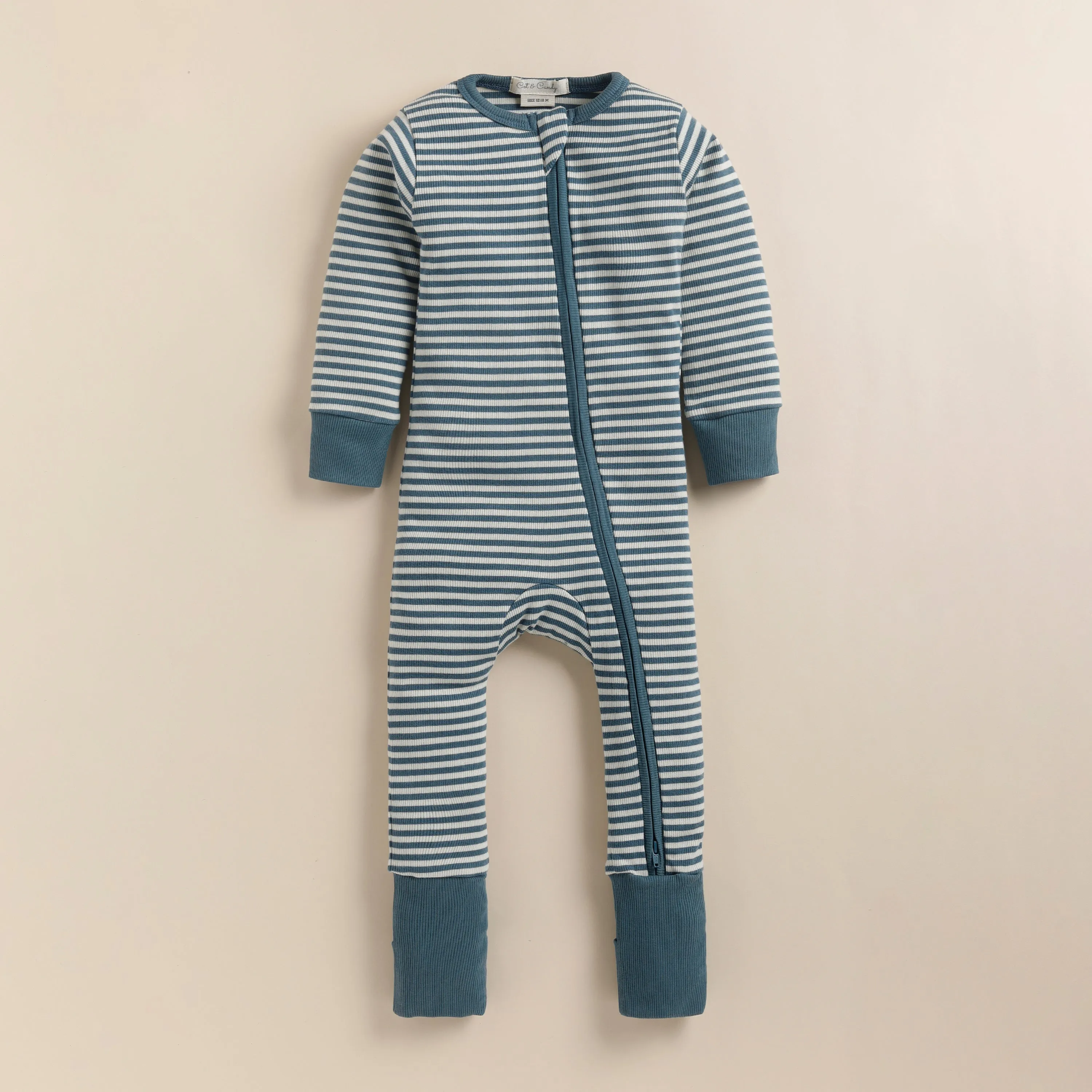 Teal Stripe Organic Footed Sleepsuit