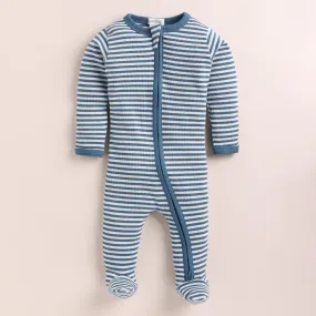 Teal Stripe Organic Footed Sleepsuit