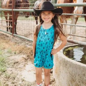 Turq Diamond  Fringe Romper Kids (6-7)