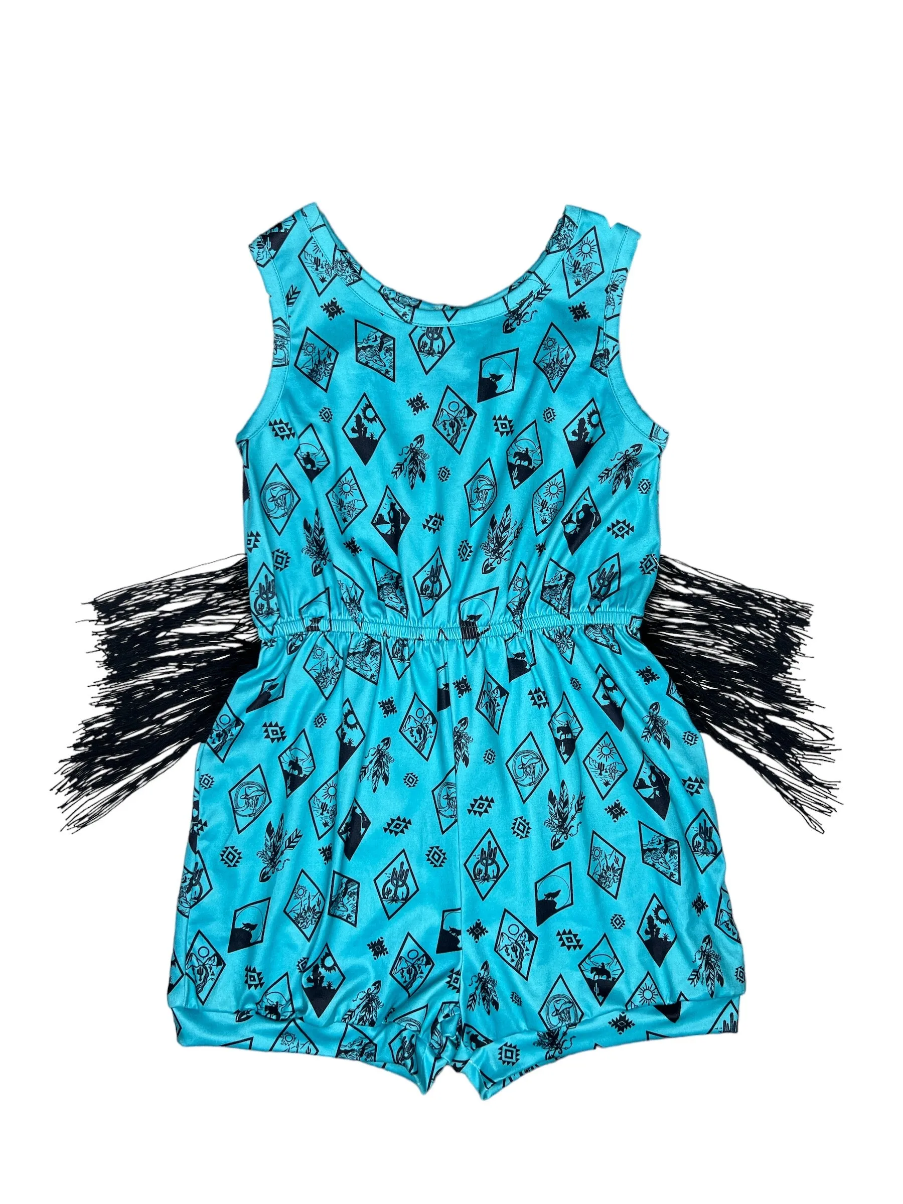 Turq Diamond  Fringe Romper Kids (6-7)