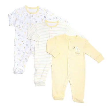 Unisex Tonal Sleepsuits - Pack Of 3 (Lemon)