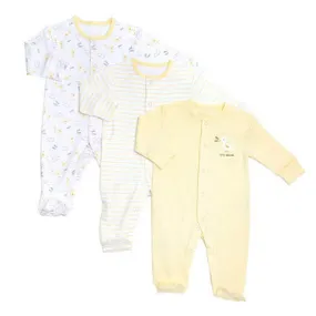 Unisex Tonal Sleepsuits - Pack Of 3 (Lemon)