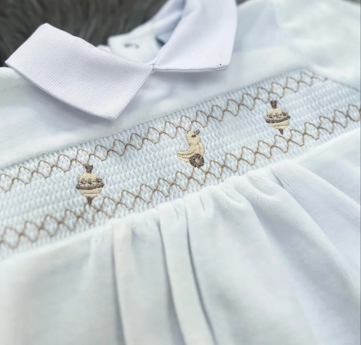 Velour White Rattle Babygrow
