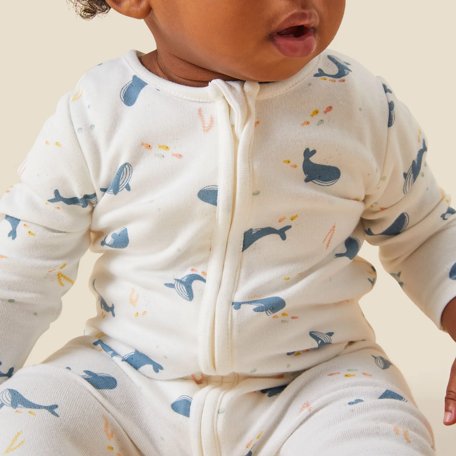 Whale Print Clever Zip Sleepsuit