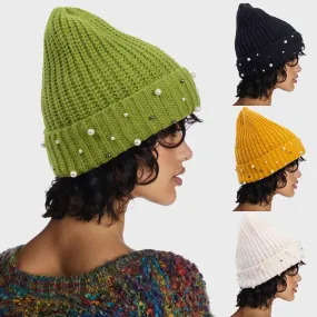 Wholesale Knitted Hats, Pearl Wool Hats, Thickened Warm Hats
